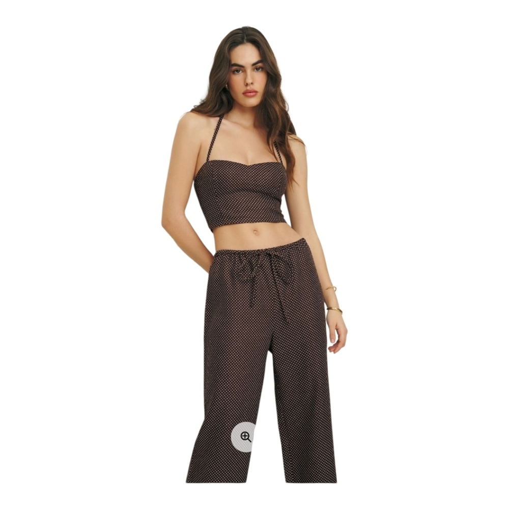 Reformation Jaida Linen Brown Pants Polkadot Size M - Picture 4 of 11